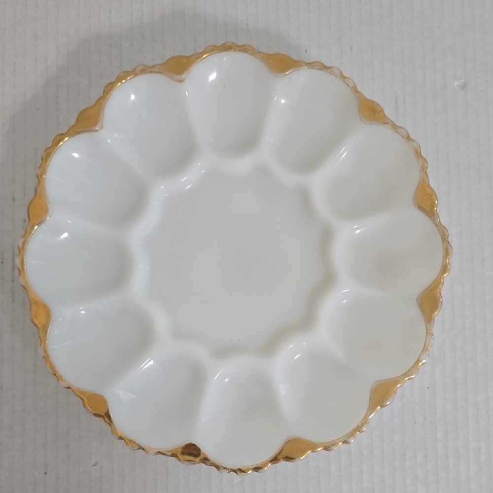 Vintage Milk Glass Deviled Eggs Plate